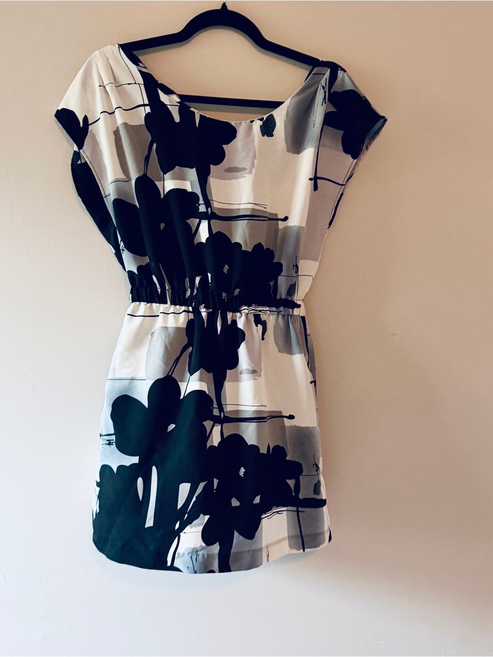 Forever 21 White Dress with Black & Gray Floral Print